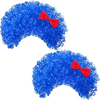 Jutom 2 Pieces Blue Wig Blue Afro Wig Funky Blue Thing Wig Blue Fuzzy Costume Wig for 100th Day of School Halloween Costume Party (Short Style, Royalblue)