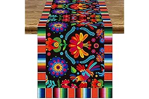 Linen Mexican Fiesta Table Runner Decoration 72x13in, Cinco De Mayo Decor