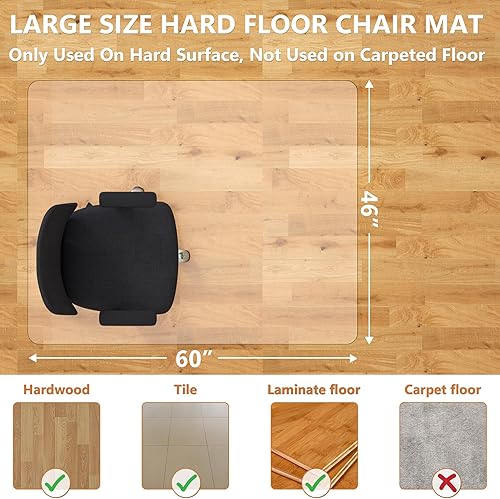 Miniatura 3 de Tapete para silla de oficina extra grande para suelo de madera dura, 46 x 60 pulgadas, tapete transparente para sillas de oficina en madera dura,