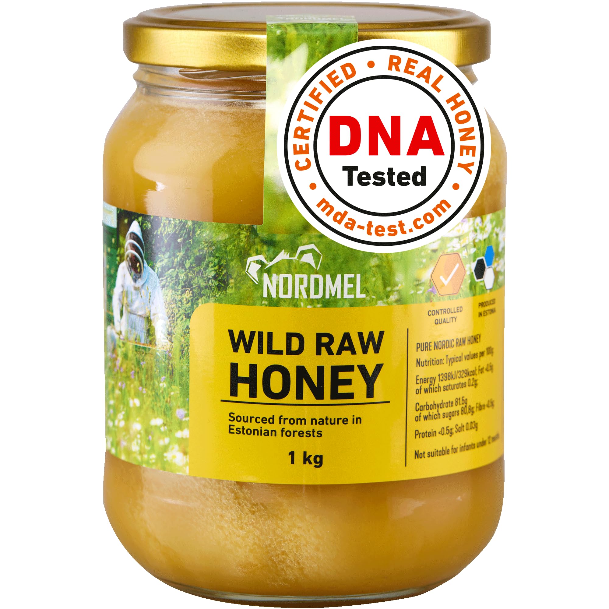 NordmelPure Natural Wild Raw Honey 1KG - Unpasteurised, Unfiltered, Crystallized, Natural Estonian Honey - Harvested Sustainably Using 100% Green Energy