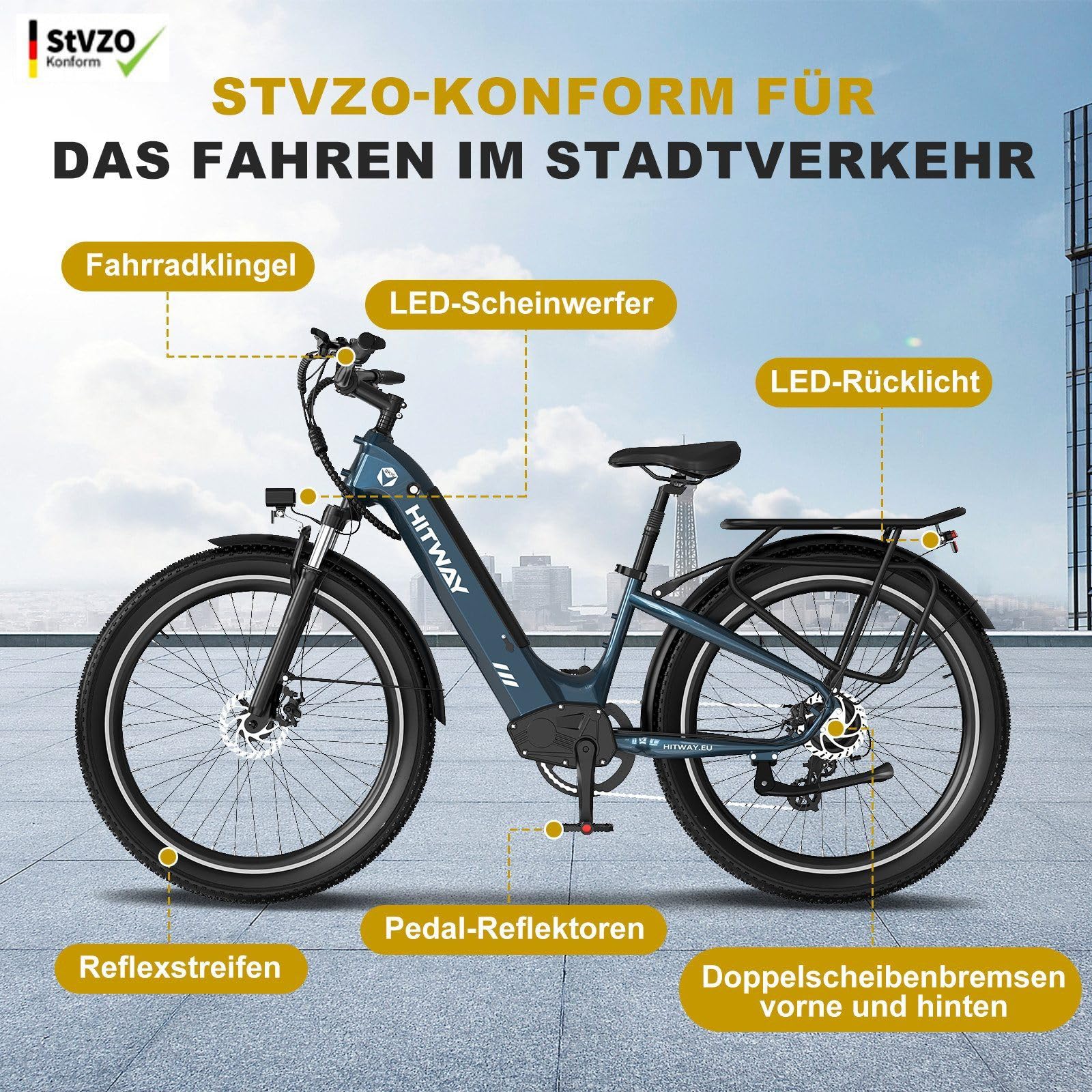 HITWAY City Bicicletta elettrica, 250W City Cruiser E bike, batteria rimovibile 48V 18Ah Portata massima 55-80KM, 7 velocità, bici elettrica per pendolari per adulti