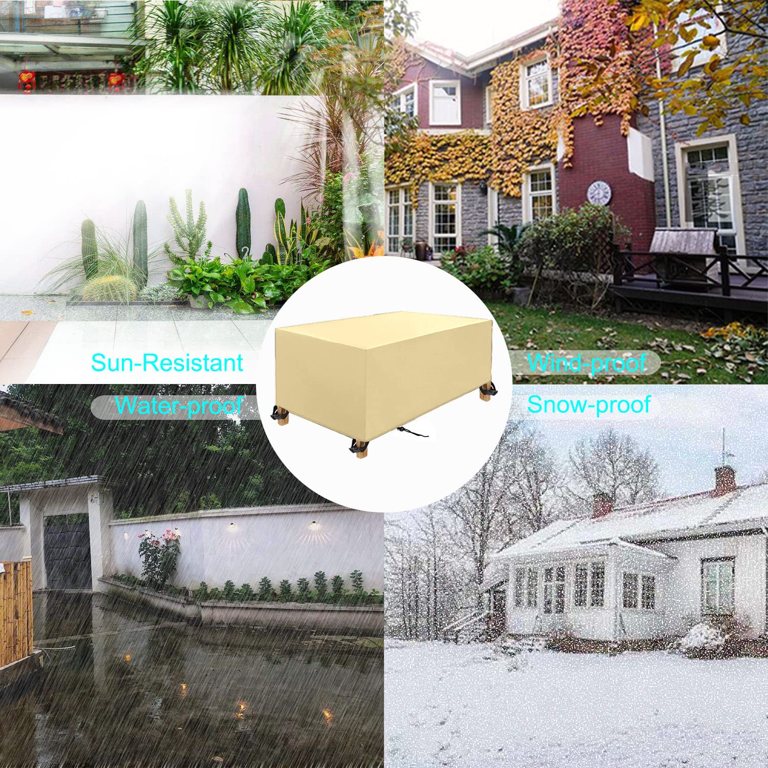 Coperture per Mobili da Giardino, Impermeabile Anti-UV Antivento Resistente allo Strappo Oxford Copertura Tavolo Esterno (200x140x90cm) Bianco Latte