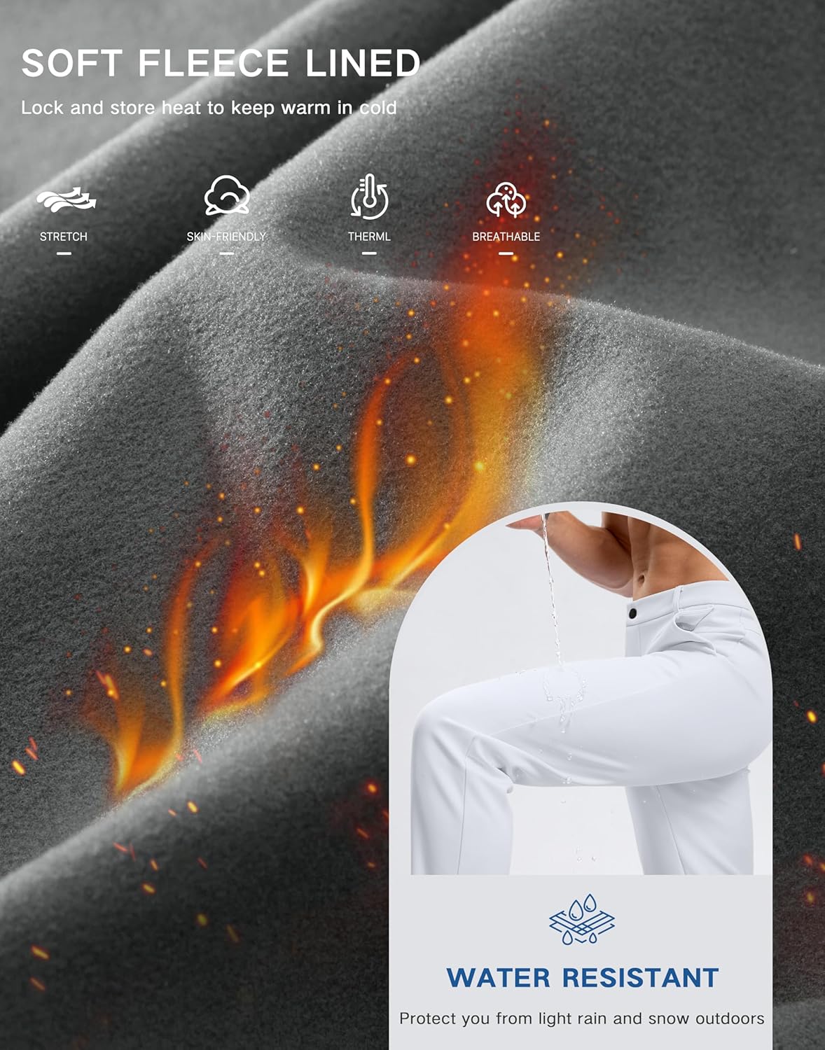 Pudolla Men's Fleece Lined Golf Pants 30"/32" Warm Comfy Dress Winter Water Resistant Pants Cold Weather Casual Trousers - Image 5