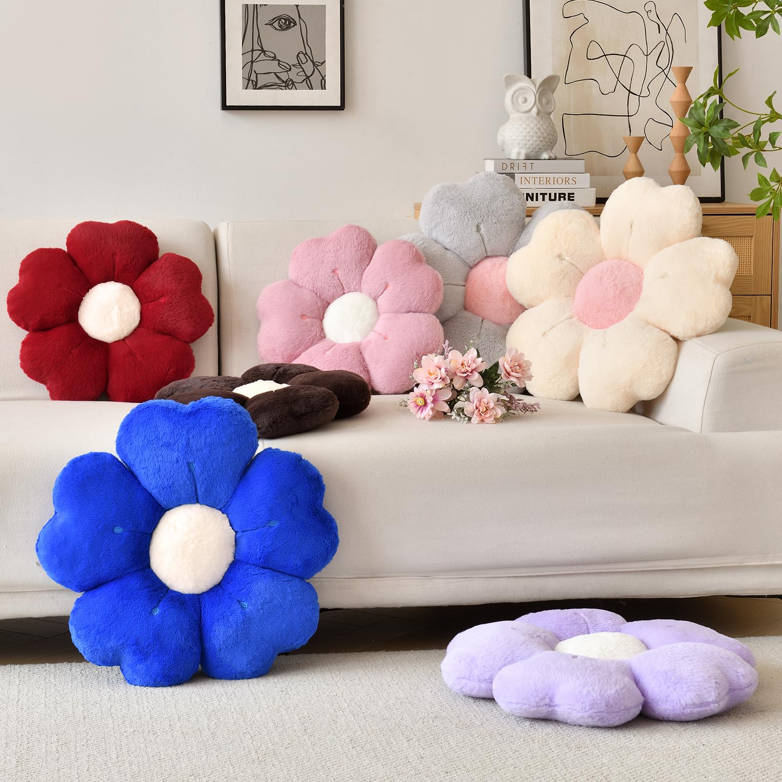 Blumenförmiges Kissen, niedliches dekoratives Wurfkissen mit weichem Kaninchenfell für Couch, Bett, Stuhl, Boden, Weihnachtskissen, Sitzkissen mit Raumdekoration für Schlafzimmer, Wohnzimmer (50 cm,