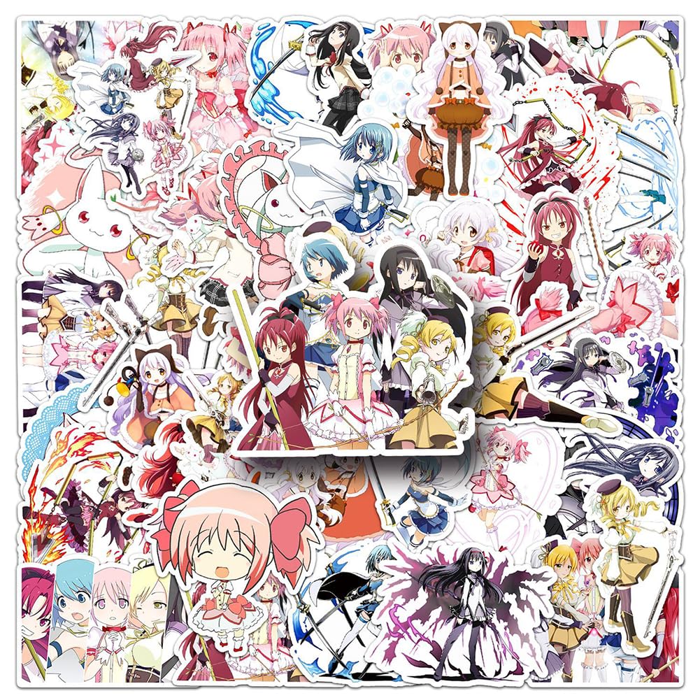 Zhongkaihua 50Pcs KanameMadoka Stickers, Waterproof Anime Stickers for Laptops, Water Bottles, Luggage, Desk, Creative Cartoon for Teens, Boys, Girls Adults, 5.5-8.5cm