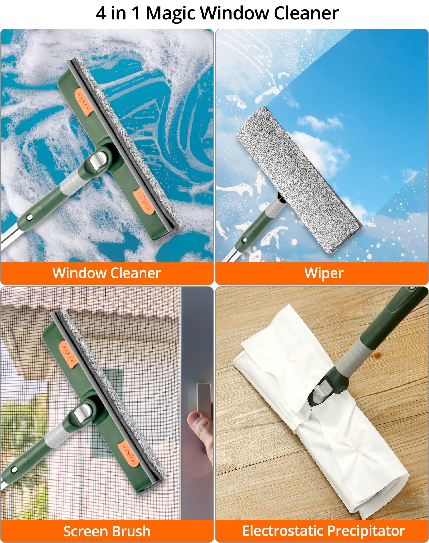 QWORK® Ściągaczka do okien, ściągaczka do podłóg prysznic, od 29 do 200 cm Wysuwana rączka 2w1, głowica obrotowa 180°, do mycia okien, podłóg, samochodów