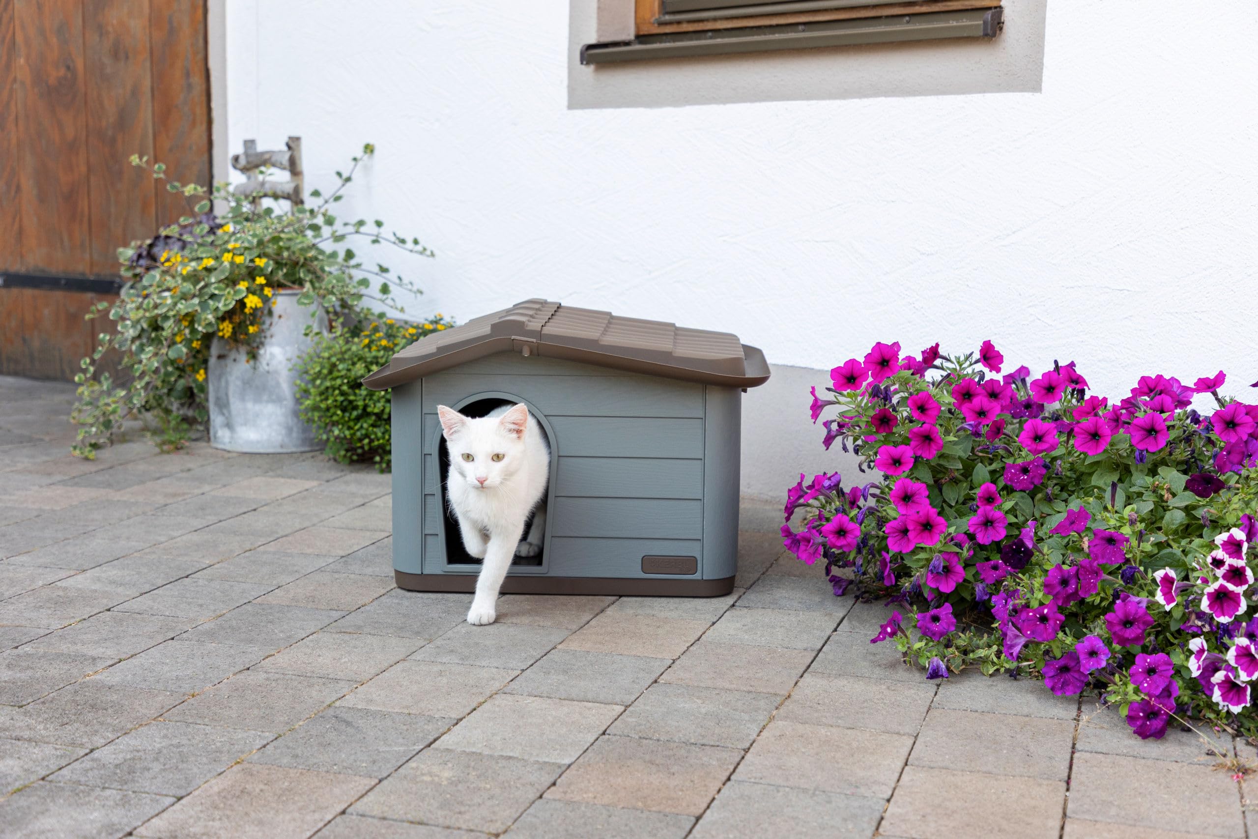 Kerbl Pet Casa para Gatos Paola Eco, Gris Verdoso/marrón, 60x51x41 cm, Cueva para Gatos, 100% plástico Reciclado, para Perros y Gatos