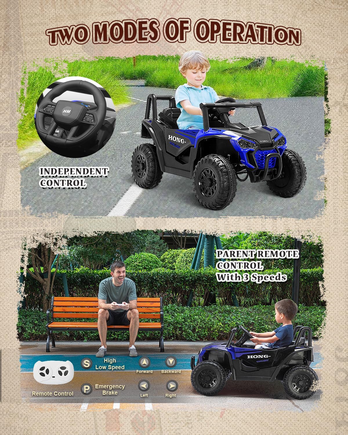 12V Kids Ride on Car, Battery Powered Electric UTV Truck with Parent Remote Control, Bluetooth, Music, LED Light, 3 Speeds, Soft Start, Safety Belt, Horn, Ride on Toys for Boy Girl (Blue)