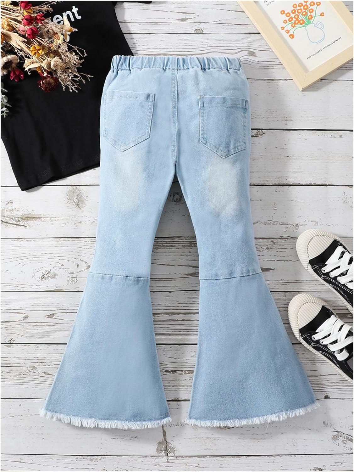 WDIRARA Toddler Girl's High Waisted Bow Front Bell Bottom Jeans Flare Leg Denim Pants - Image 2
