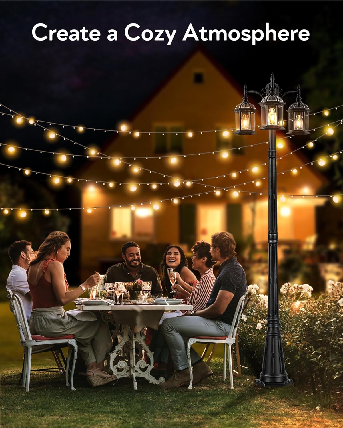 VIANIS 82.9" H Outdoor Post Light, Black Dusk to Dawn Outside Post Lighting with 3-Head, 100% Aluminum Waterproof Anti-Rust Street Light Fixtures for Garden Yard Patio Driveway(Hardwired 120VAC)