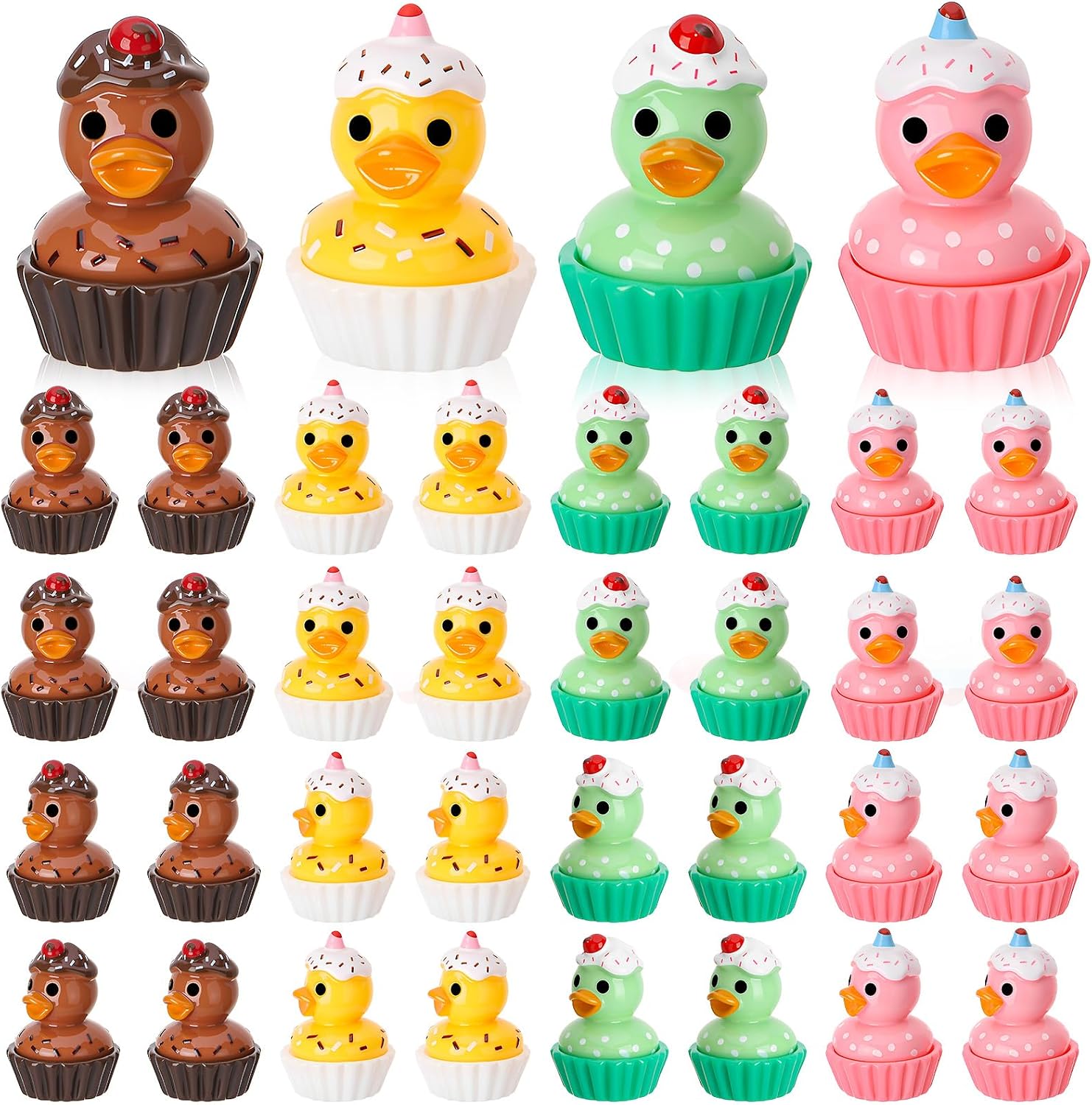 32 Pack Cupcakes Ducks Toy Figures, Novelty Cupcakes Duck | Tiny Ducks to Hide, Birthday Party Favor Gift Decoration (4 Styles)