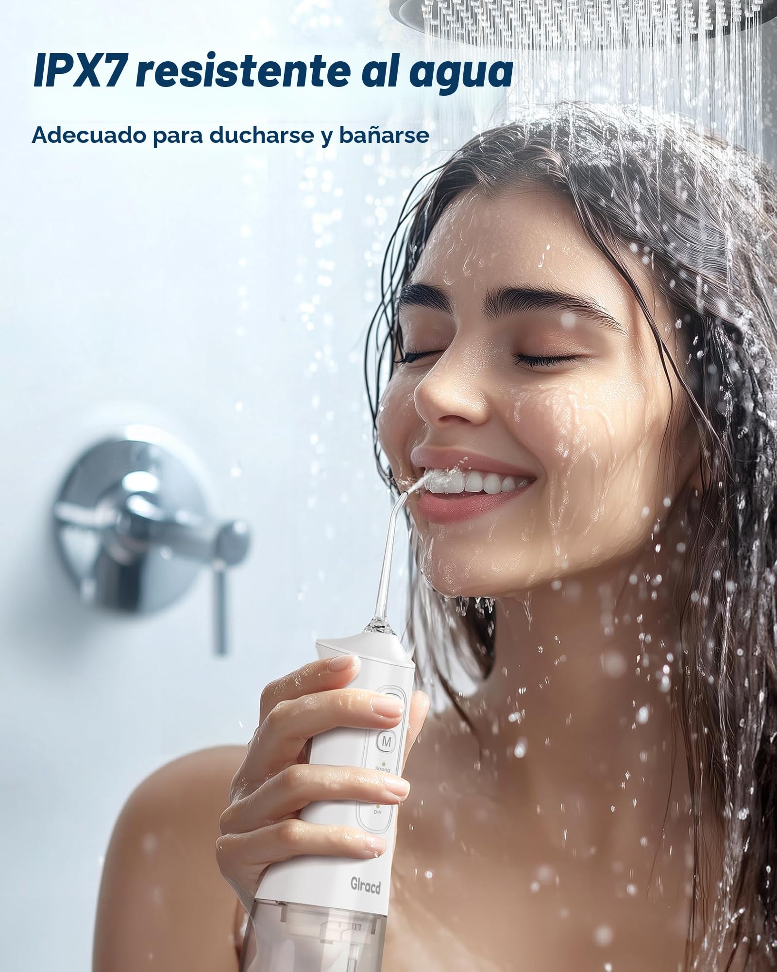Irrigador Bucal Portatil, Glracd Irrigador Dental Inalámbrico Profesional 6 Boquillas 3 Modos, IPX7 Impermeable 300ML Water Flosser, USB-C Recargable Para Limpieza Dientes, Para el Hogar y los Viajes