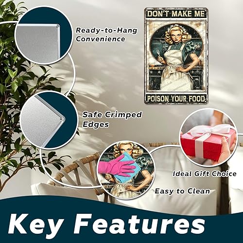 Miniatura 3 de Letrero de metal vintage con texto en inglés Don't Make Me Poison Your Food de aluminio para el hogar, cocina, café, jardín, garaje, baño, bar, pub,