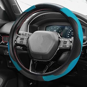 Car Steering Wheel Cover, Luxury Steering Wheel Wrap, Comfortable Non-Slip Vehicle Steering Wheel Covers, Carbon Fiber Leather Stitching Color Steering Wheel Protector for Most Cars