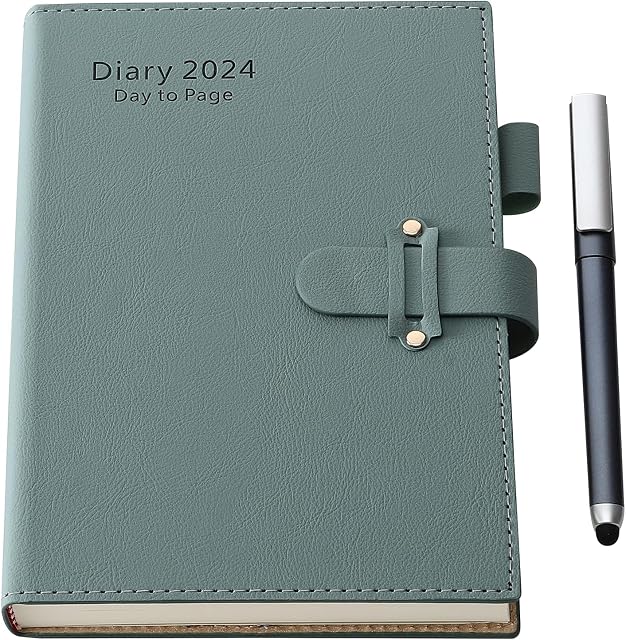 2024 Diary Planner,Diary A5 2024 Page a Day, Weekly&Monthly Planner with Pen, Jan.2024-Dec. 2024 with Stickers, Back Pocket,352Page (A5, CYAN 2024)