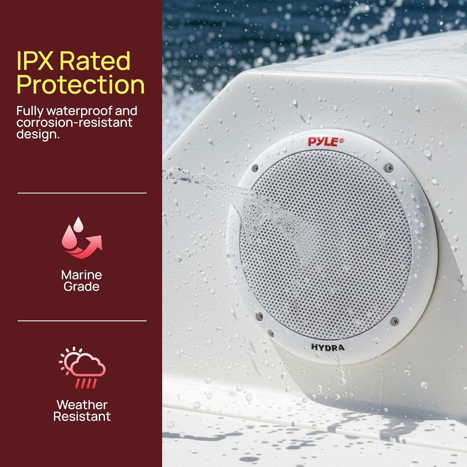 Pyle 6.5 Inch Dual Marine Speakers - 2 Way Waterproof and Weather Resistant Outdoor Stereo Sound System with 400 Watt Power, Polypropylene Cone and Butyl Rubber Surround - 1 Pair - PLMR605W(White) - Image 5