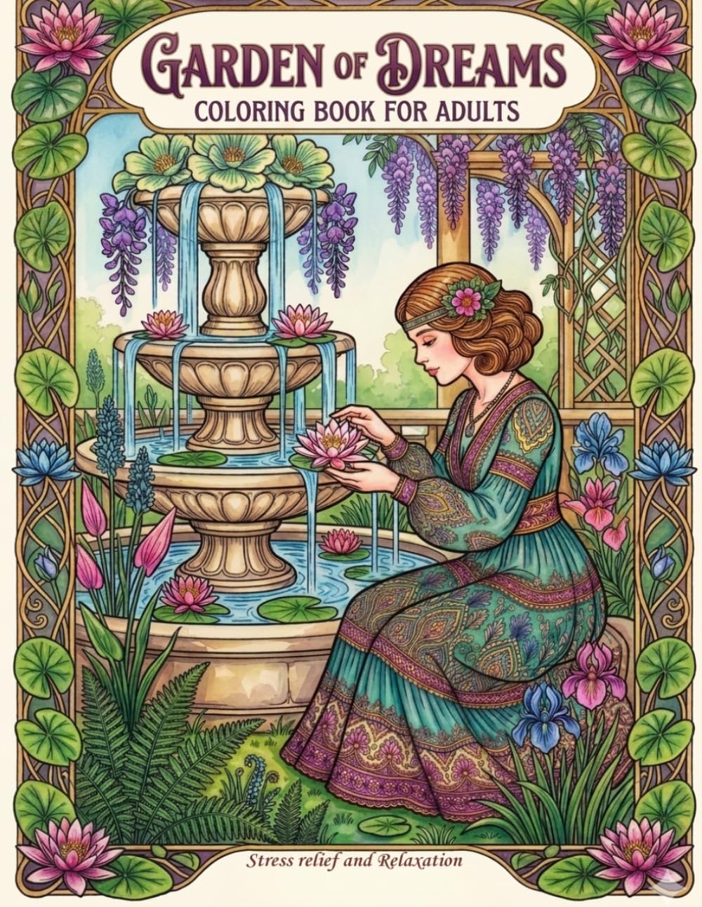 Garden of Dreams Coloring Book for Adults : Stress Relief and Relaxation: 1970s-Inspired Dress / Woodblock Print / Stress Relief / Mindfulness / Beautiful Flowers
