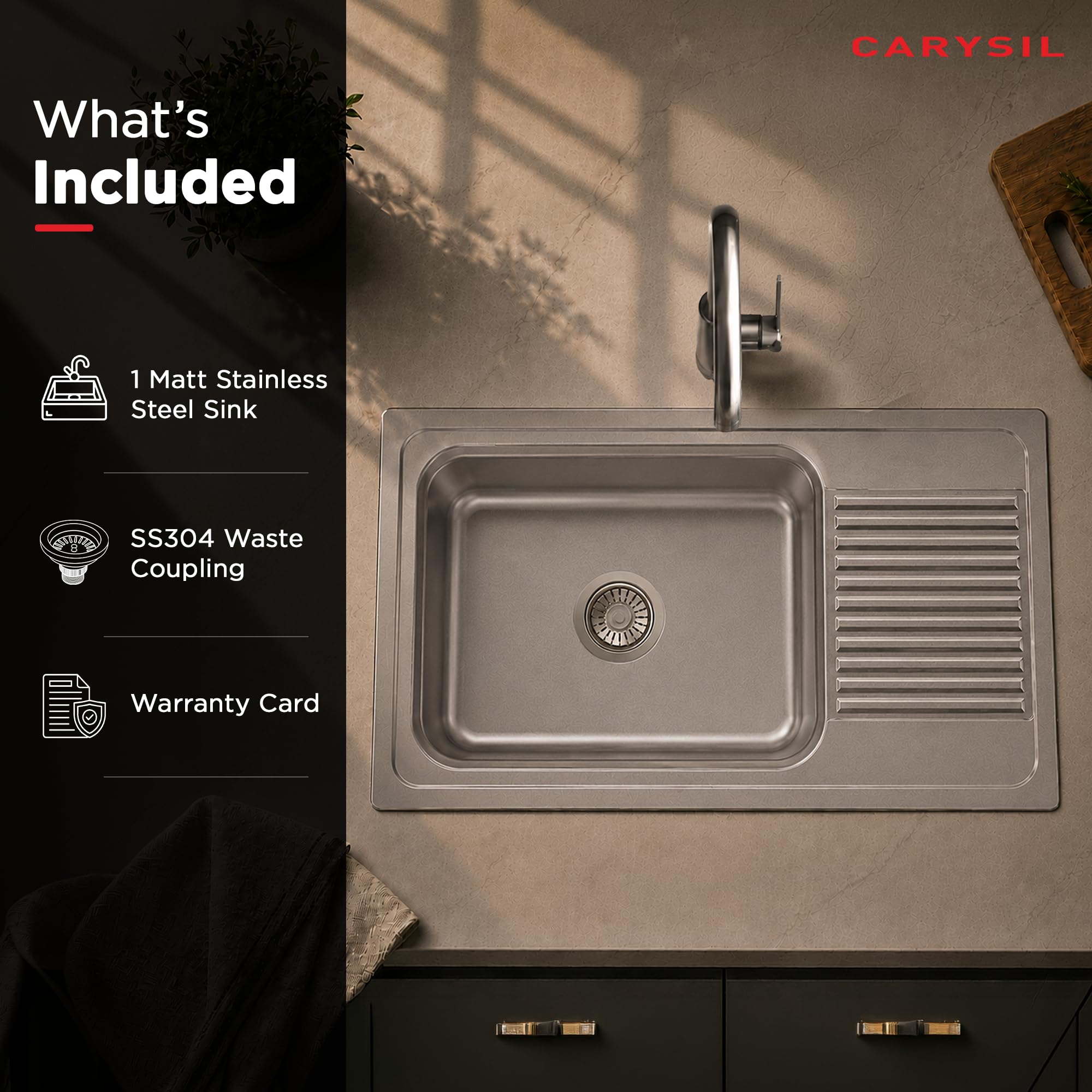 Carysil VSG Pro Stainless Steel Sink - Deep Bowl, FREE SHIPPING -5