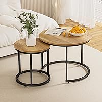 Vista 13 de Smuxee - Juego de 2 mesas de café anidadas, mesa de centro redonda de 23.6" con tapa de grano de madera y pies ajustables antideslizantes, mesa