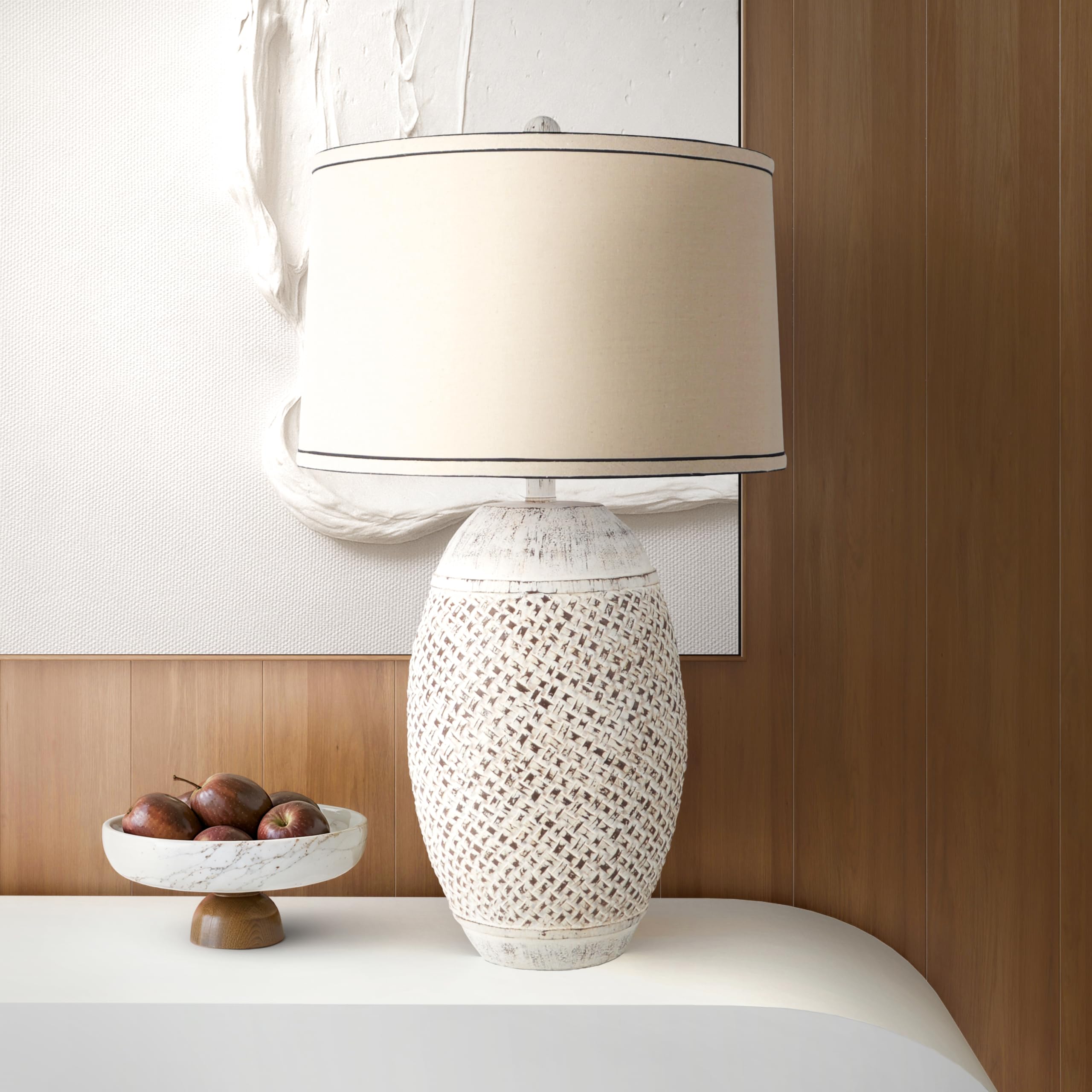 Abani Table Lamp Gaia Carved Lattice 27” – Coastal Cream Resin