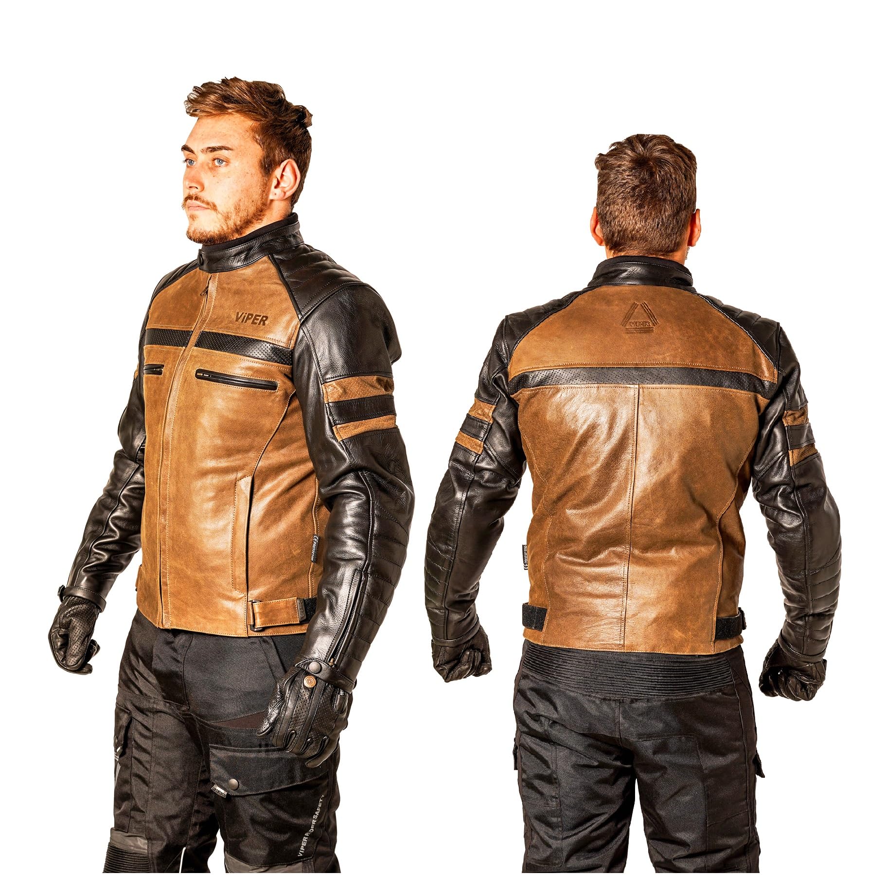 Viper Unisex Black/Brown Vpr Cowhide Leather Motorbike Jacket - Mens And Womens Touring Motorcycle Jacket With Genuine Biker Ce Armour (Level Aa) Protection - Removeable Dual Lining Motorbike Jackets - Xl