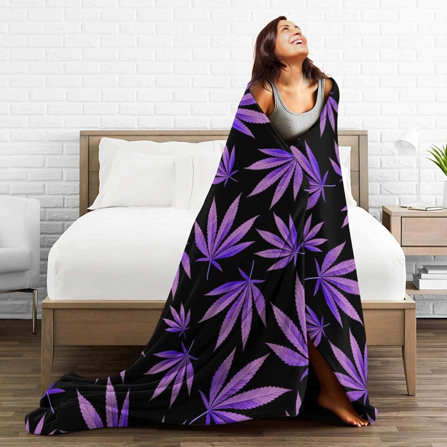 Purple Weeds Leaves Blanket Super Soft Flannel Blanket Comfy Cozy Throw Blanket Couch Lightweight Blankets for Living Room Bedroom 80"x60"