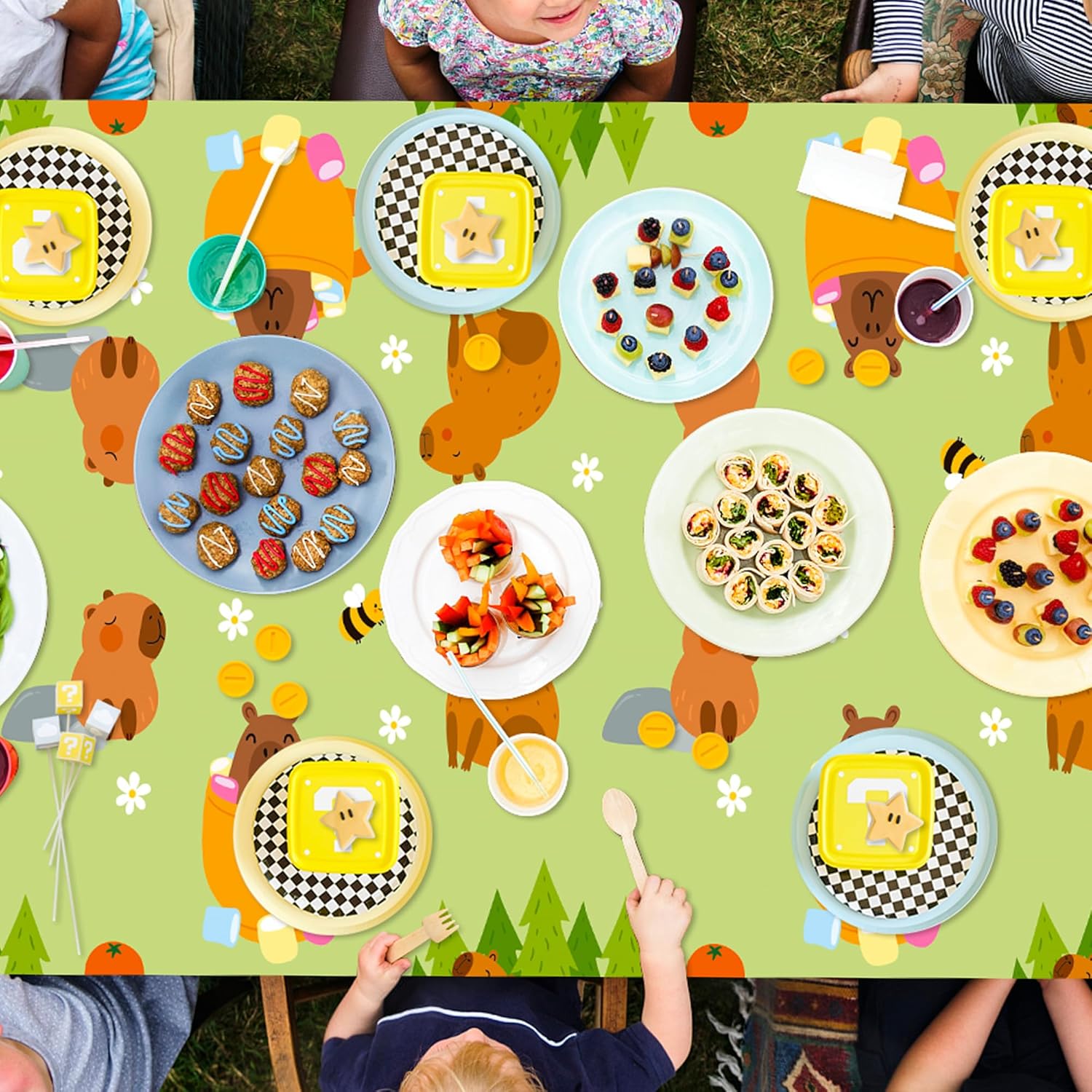 6Pcs Capy Party Tablecloths Capy Birthday Rectangular Table Cover Decorations, Cute Animals Themed Plastic Disposable Party Table Cloth Decor for Kids Birthday Baby Shower Animals Theme Events