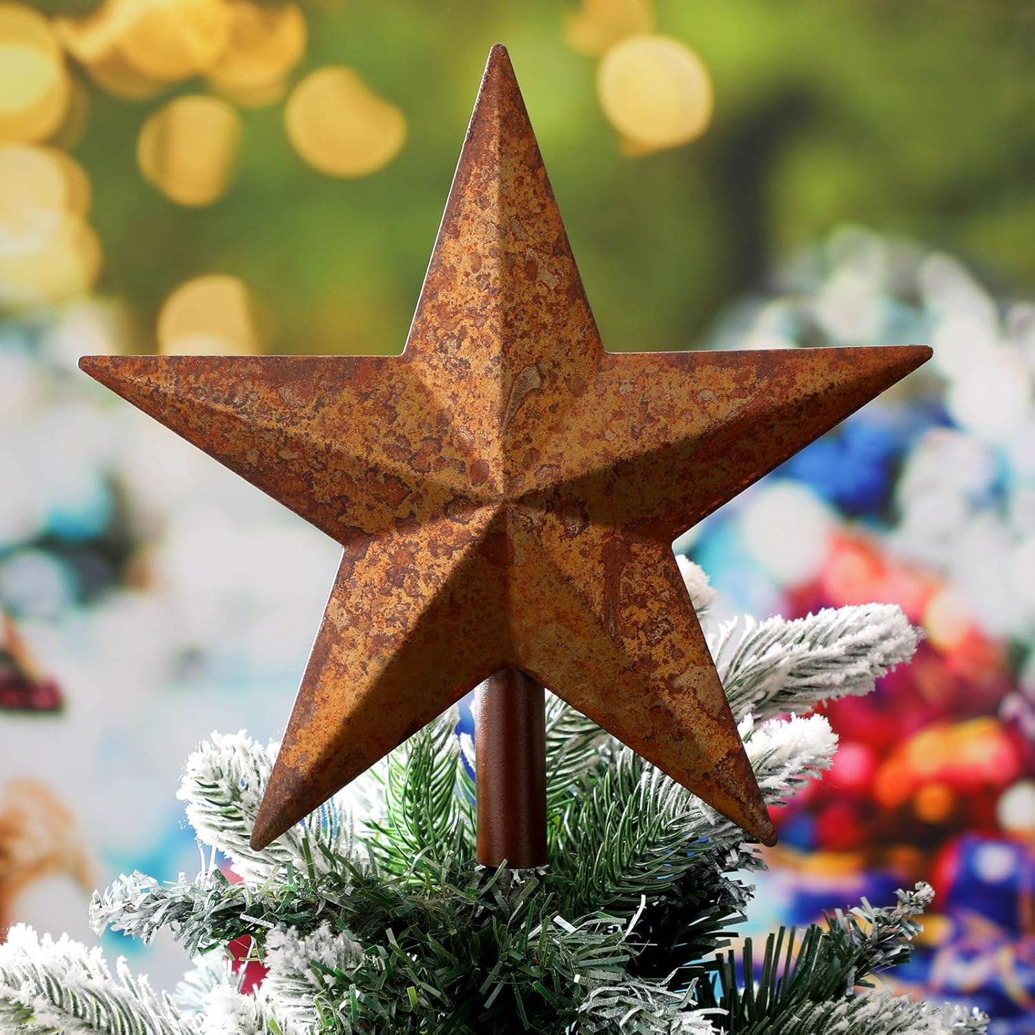 9 Inch Rusty Christmas Star Tree Topper Rustic Star Farmhouse Christmas Tree Topper Vintage Metal Xmas Tree Top Star for Home Indoor Outdoor Decorations