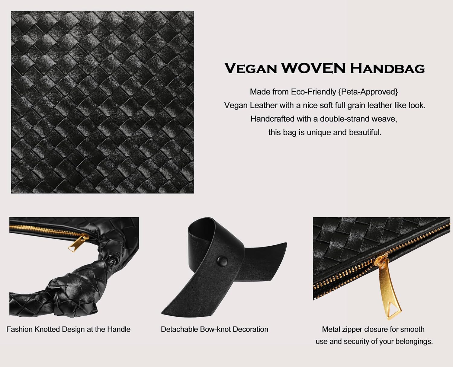 Leather Woven Knot Clutch Dumpling Hobo Top Handle Bag - Image 5