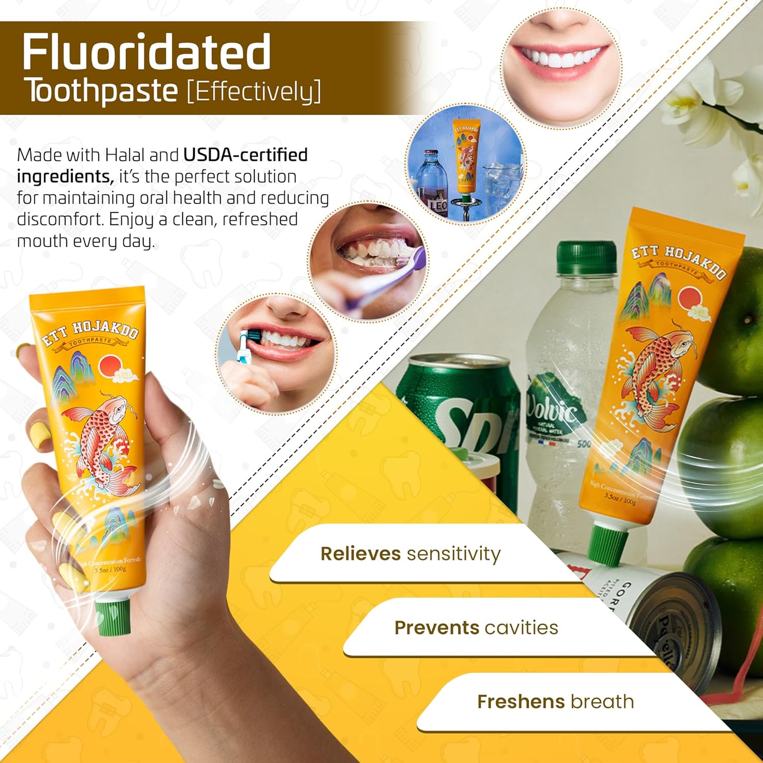 Toothpaste for Sensitivity & Cavity Care, 3-Pack (3.5oz/100g), Long-Lasting Formula, Freshens Breath & Removes Plaque, Made in Korea