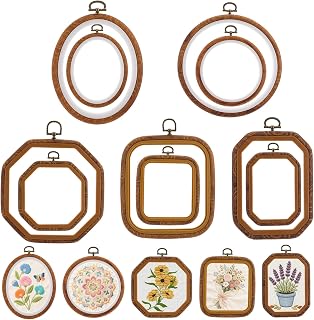 WelcometoHokoad 10PCS Imitation Wood Embroidery Hoops - 5 Shapes (Round, Oval, Square, Rectangle, Octagon) 2 Sizes for Cross Stitch & Display