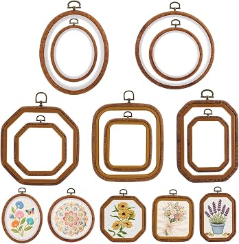 10Pcs Embroidery Hoop Frame, 10 Sizes Imitated Wood Cross Stitch Hoop, Oval Square Rectangle Embroidery Hoop for Cross Stitch, DIY Sewing Craft, Hanging Ornaments Decor, 5 Shape