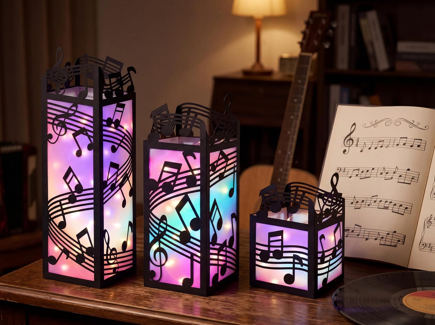 15pcs Music Party Table Centerpieces Decorations – Neon Paper Musical Notes Boxes with Lights for Western, Cowboy, Rock Birthday, Classroom, Retro Dining Room Decor