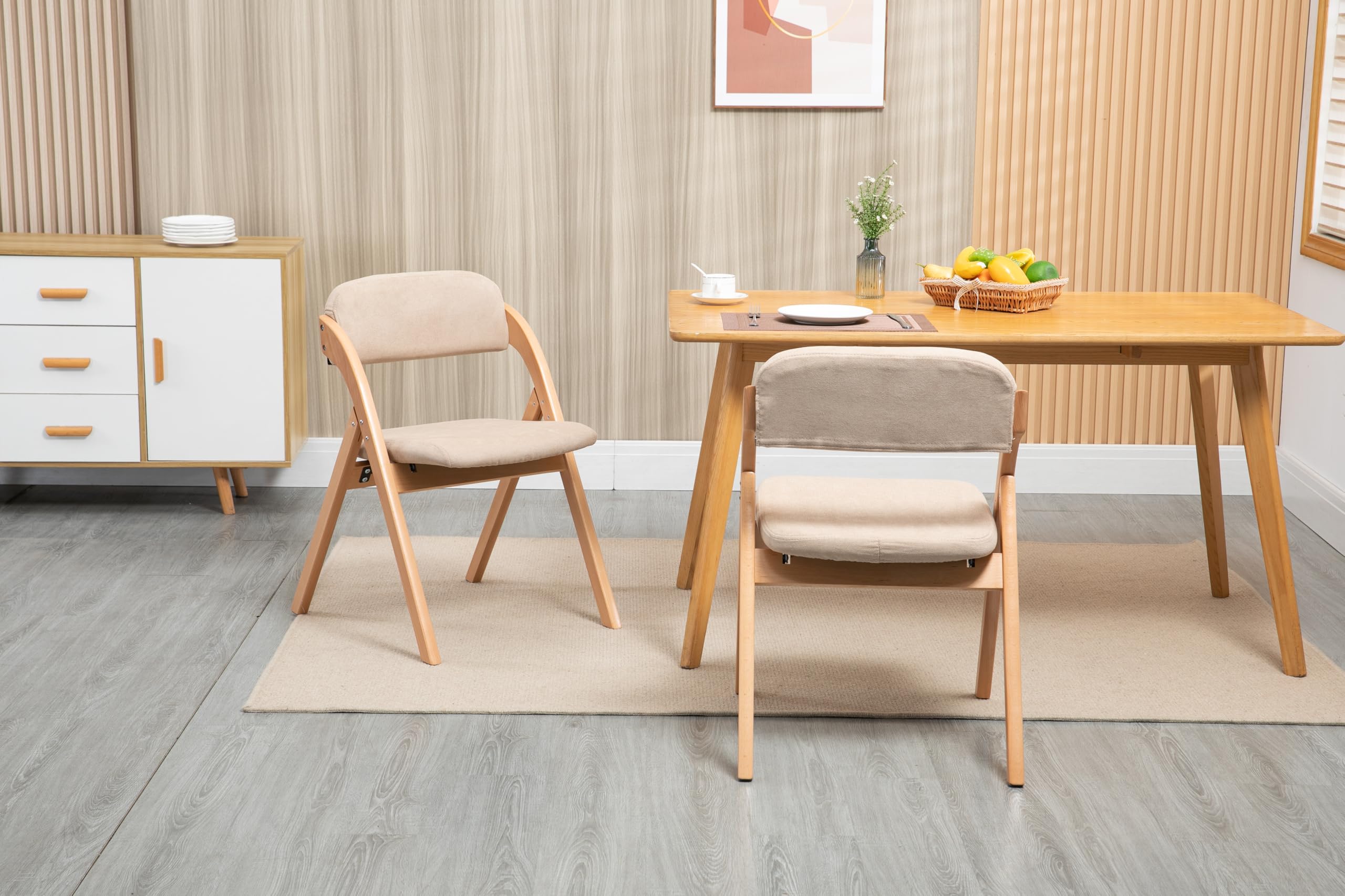 MURUL HOMEFUN Juego de 2 sillas plegables con asientos acolchados, sillas de comedor apilables de madera con funda extraíble, silla auxiliar plegable para invitados, cocina, oficina, caqui, boda,