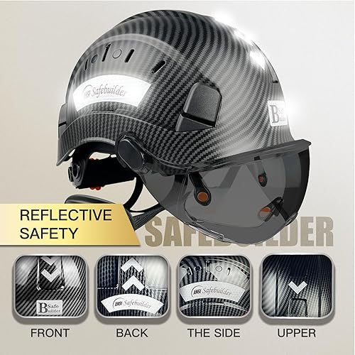 Miniatura 5 de CR06X+2V Casco de seguridad de construcción con visera incorporada, casco duro ABS con visera, patrón de fibra de carbono ventilado, certificado