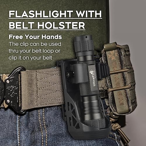 Miniatura 2 de ULTRAFIRE Linterna táctica con funda, 1200 lúmenes altos linternas LED de aplicación de la ley con soporte para cinturón, linterna de policía con