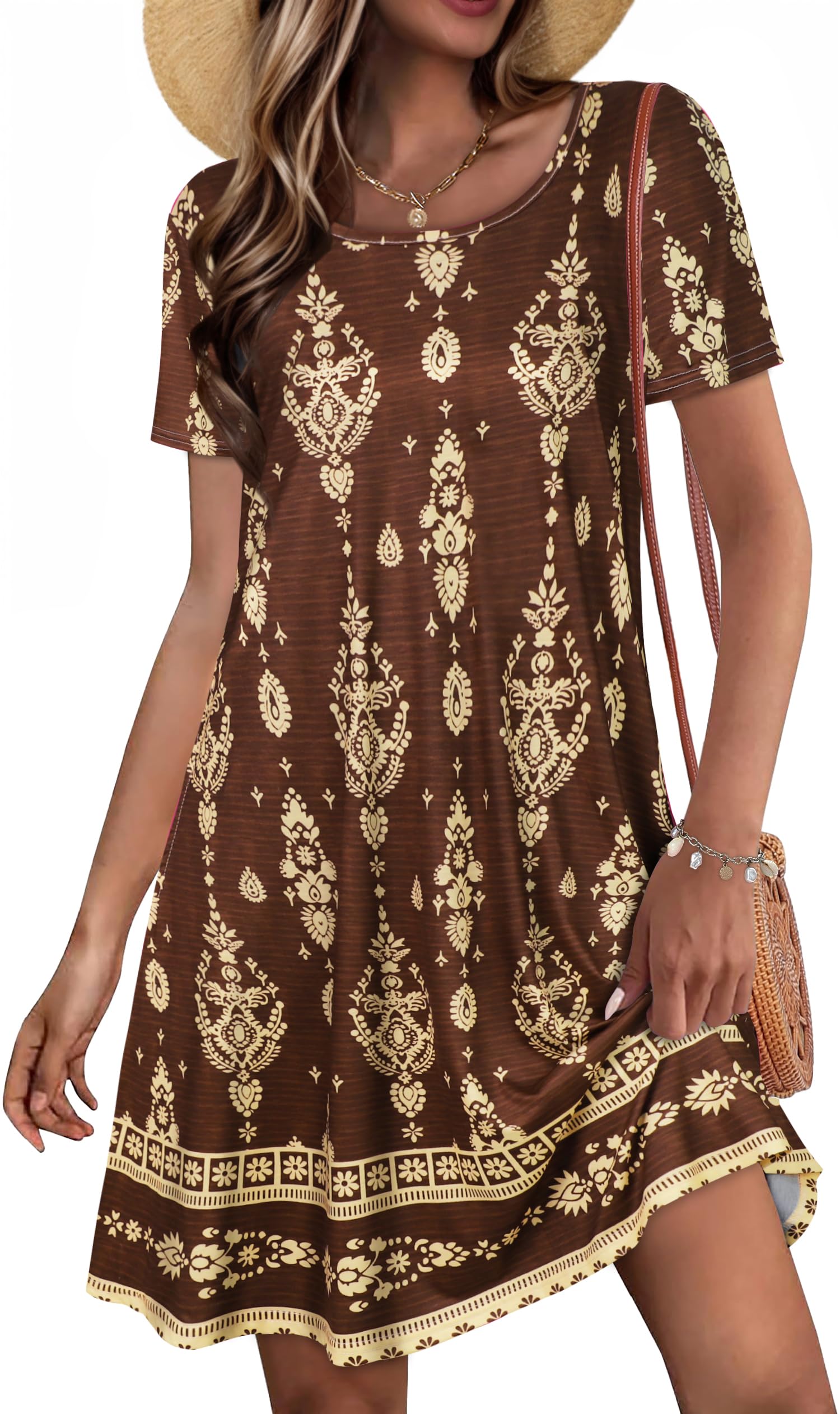 Summer Dresses for Women Casual Short Sleeve T Shirt Sundress with Pockets