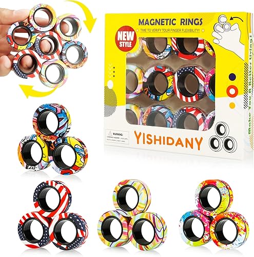 YISHIDANY Juego de 12 anillos magnéticos para la ansiedad, anillos magnéticos para aliviar el estrés con TDAH, juguetes mágicos de camuflaje de