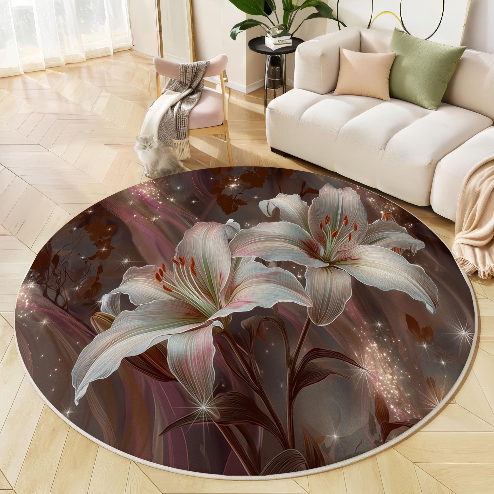 Tapis de salon artistique motif lys scintillant 3D