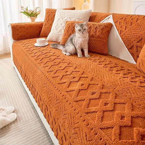 Miniatura 10 de vctops Funda de sofá de felpa jacquard bohemio para perros, suave, acogedora y antideslizante, lavable, protector de muebles para niños, mascotas