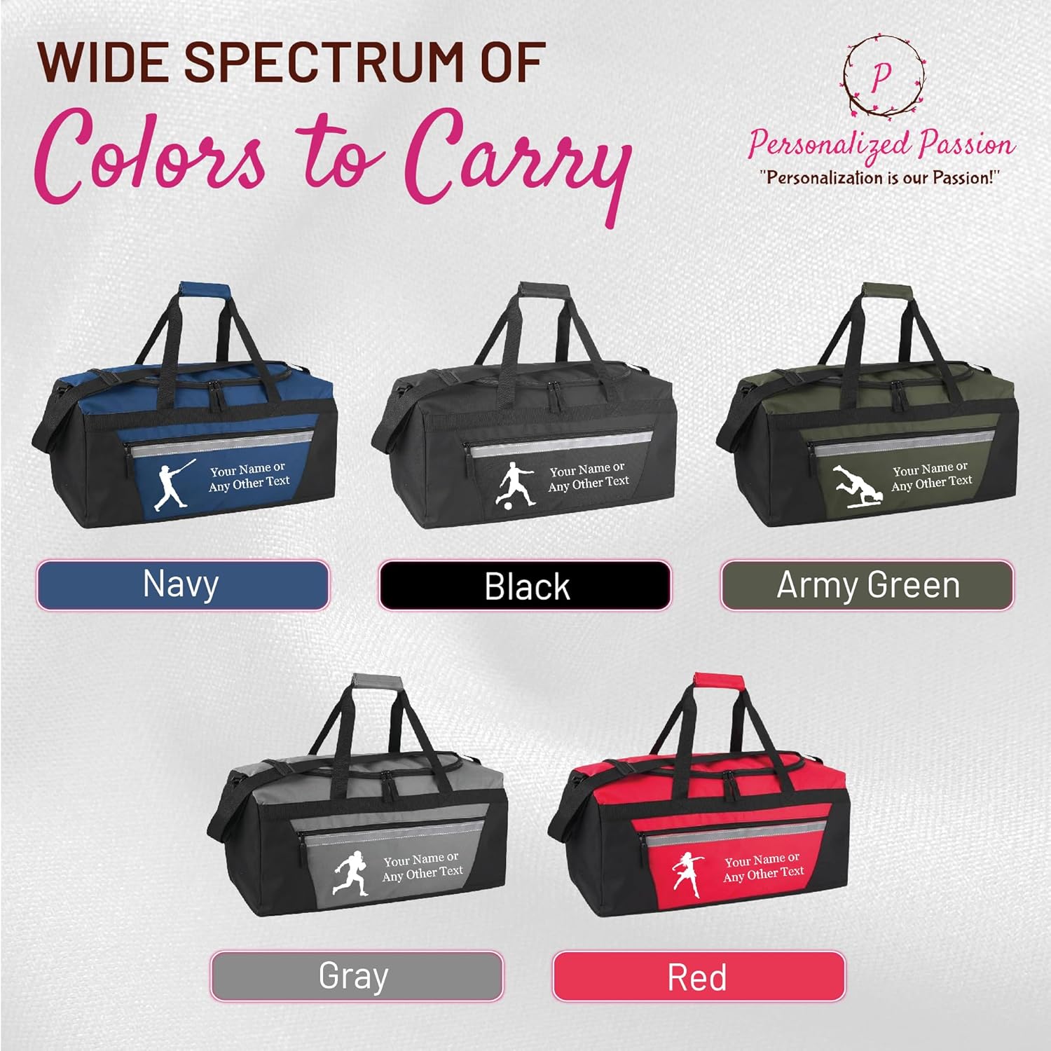 Personalized Sports Duffel Bags for Men and Women - 22” Customized Travel Duffle with Name & Baseball Design - Water Resistant Two-Toned Overnight Weekender Bag - Gray