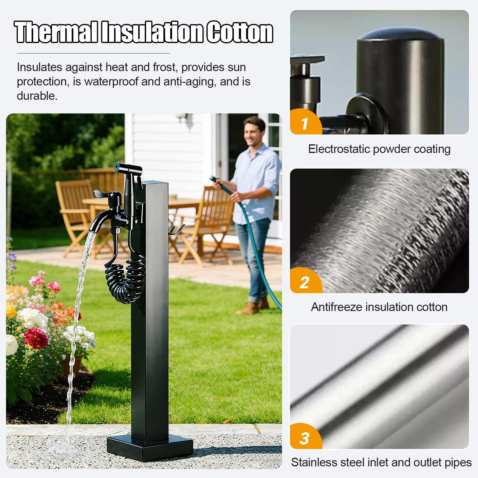 Genérico Columna de Agua Vertical Independiente para jardín Exterior con Grifo y Pistola rociadora: Soporte Ideal para mangueras de Patio, riego de césped y soluciones de Lavado.