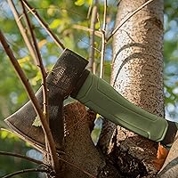 Vista 7 de Hacha KSEIBI con funda, hacha de camping para dividir y encender leña, hoja de acero forjado con mango antideslizante y de reducción de golpes