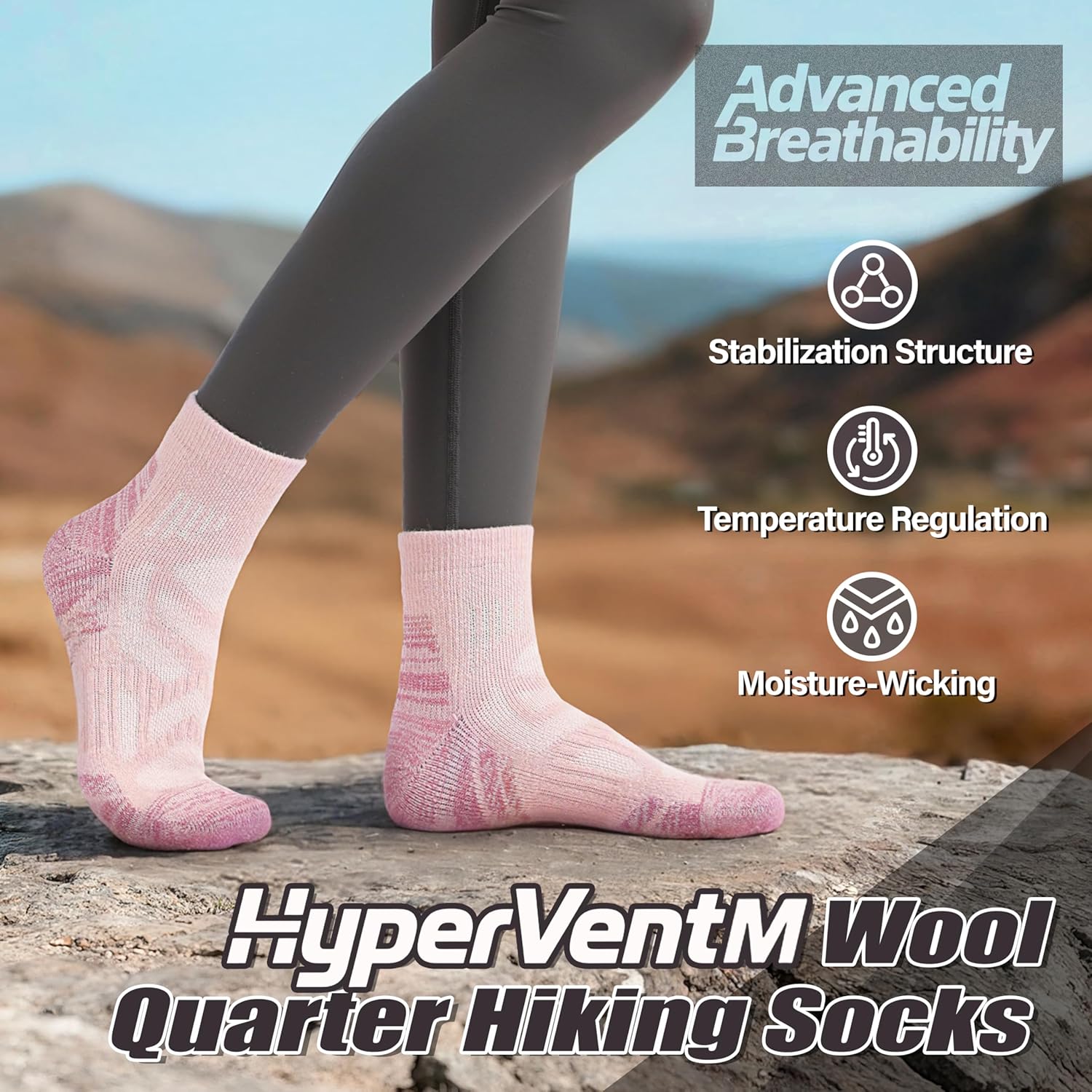 ANTSANG 6 Pairs Merino Wool Hiking Running Socks, Enhanced Breathability, Warm Quarter Ankle Socks for Men and Women