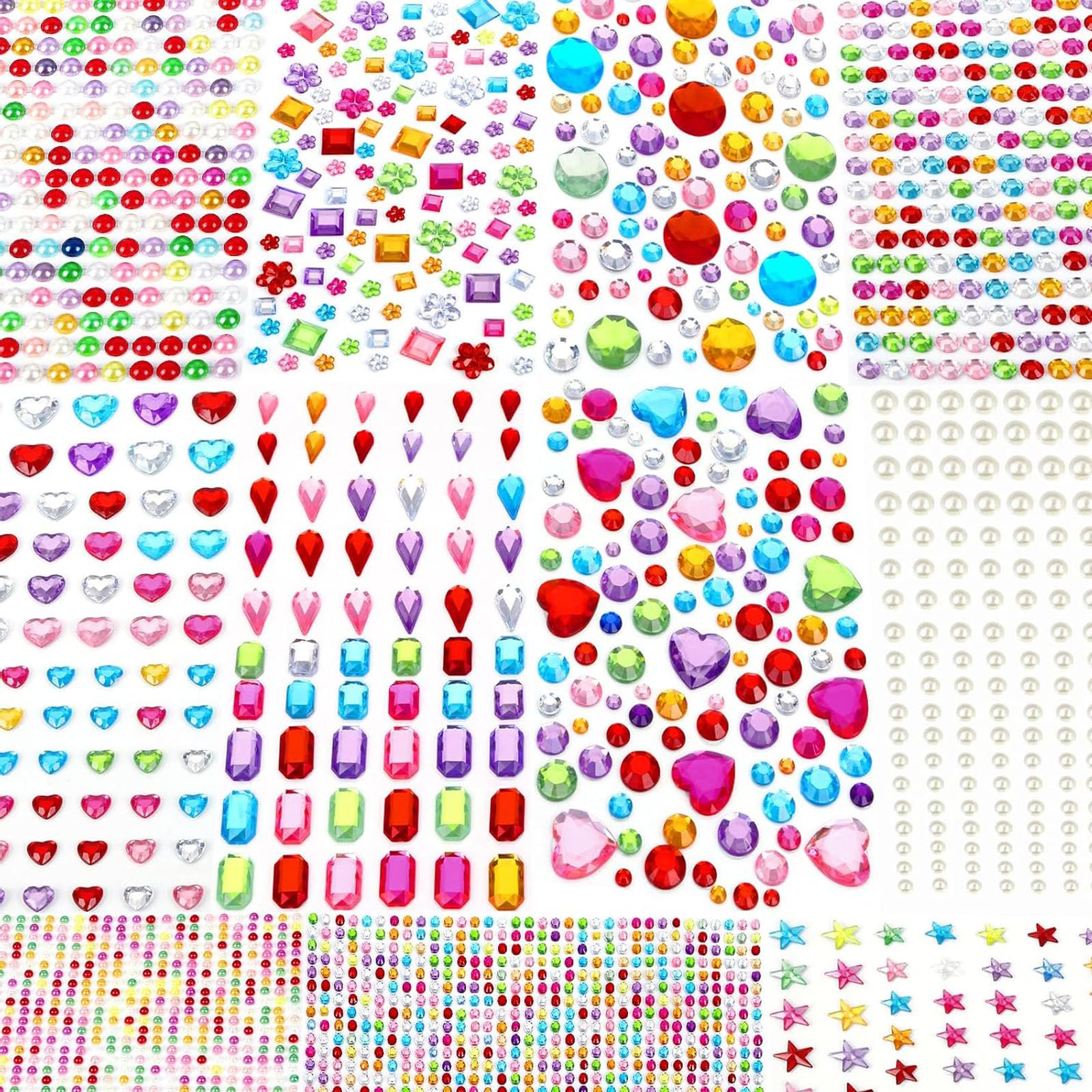 NadiaenNadiaen 3034pcs Face Gems for Festivals,Face Jewels,Face Gems,Sticky Gems,Stick on Gems Jewel Stickers Sticky Gems for DIY Crafts Gluing Crafts Self Adhesive Jewels with Muitcolor and Assorted Size