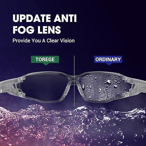 Miniatura 2 de TOREGE Gafas de seguridad resistentes a los arañazos con lente transparente antivaho y marcos ajustables, protección ocular para hombres y mujeres