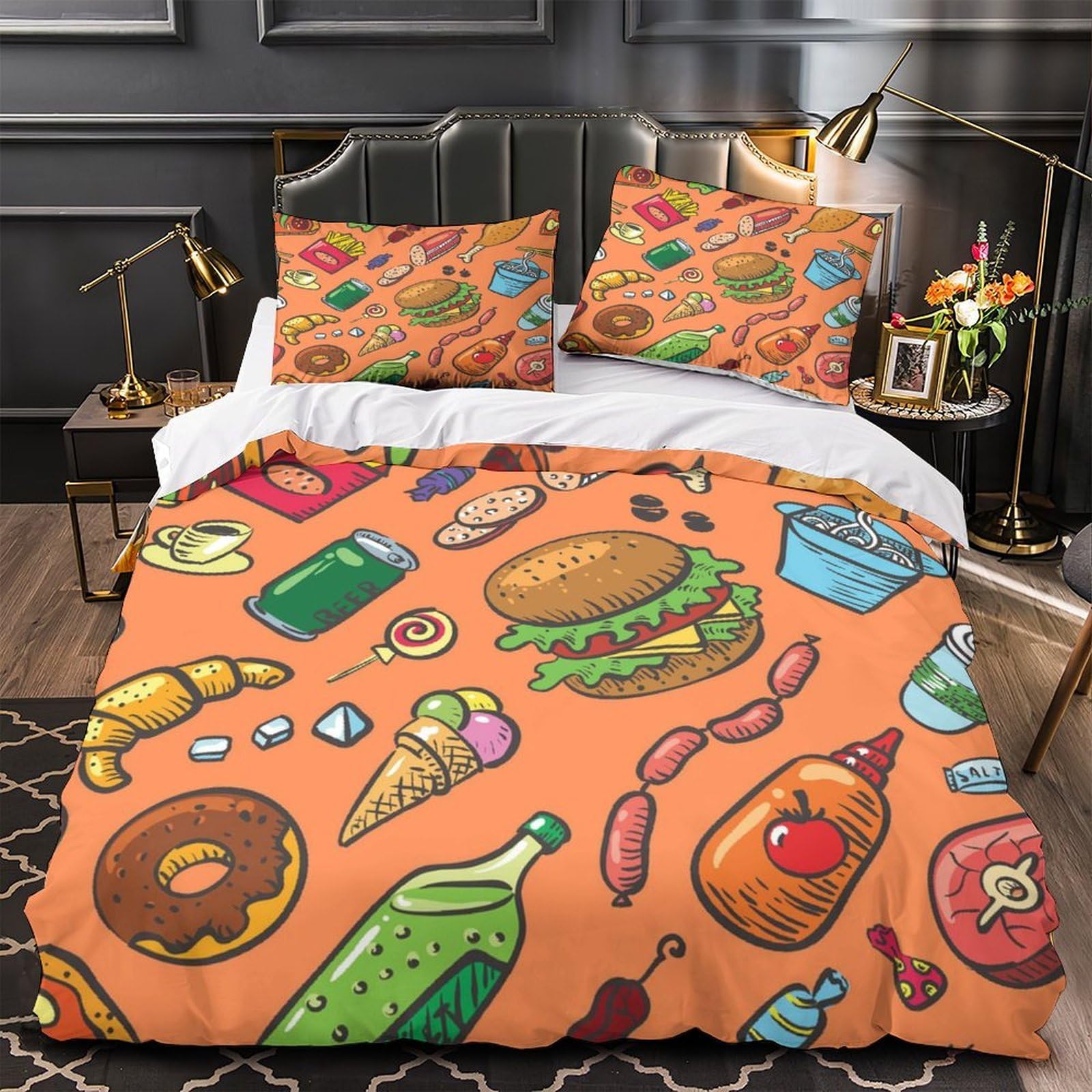 Parure de lit enfant hypoallergénique fast-food pour apaiser les peaux sensibles au coucher