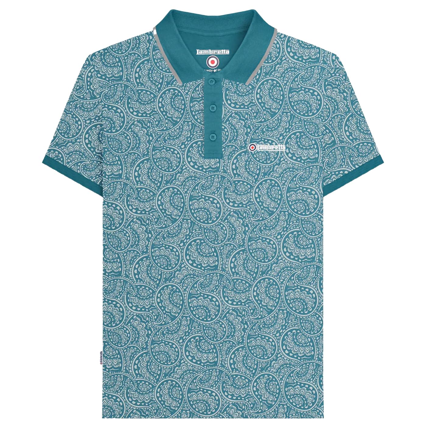 Lambretta Mens Paisley Tonal Short Sleeve Mod Polo Shirt - Gulf Coast - M
