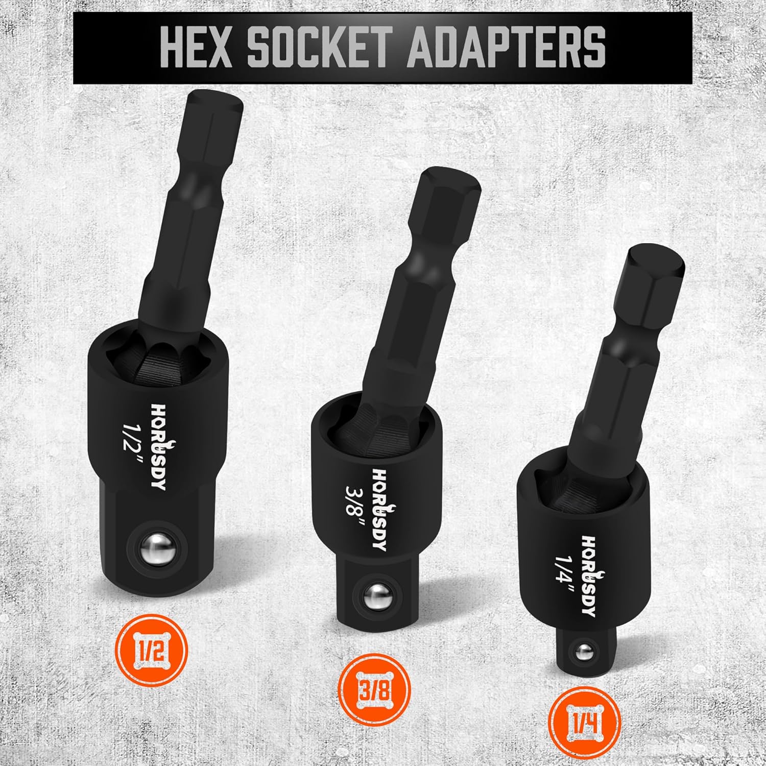 HORUSDY Impact Drill Socket Adapter Set and Universal Joints Socket Set 9-Piece 1/4" 3/8" and 1/2" Driver Socket Adapter, Power Drill - Image 4