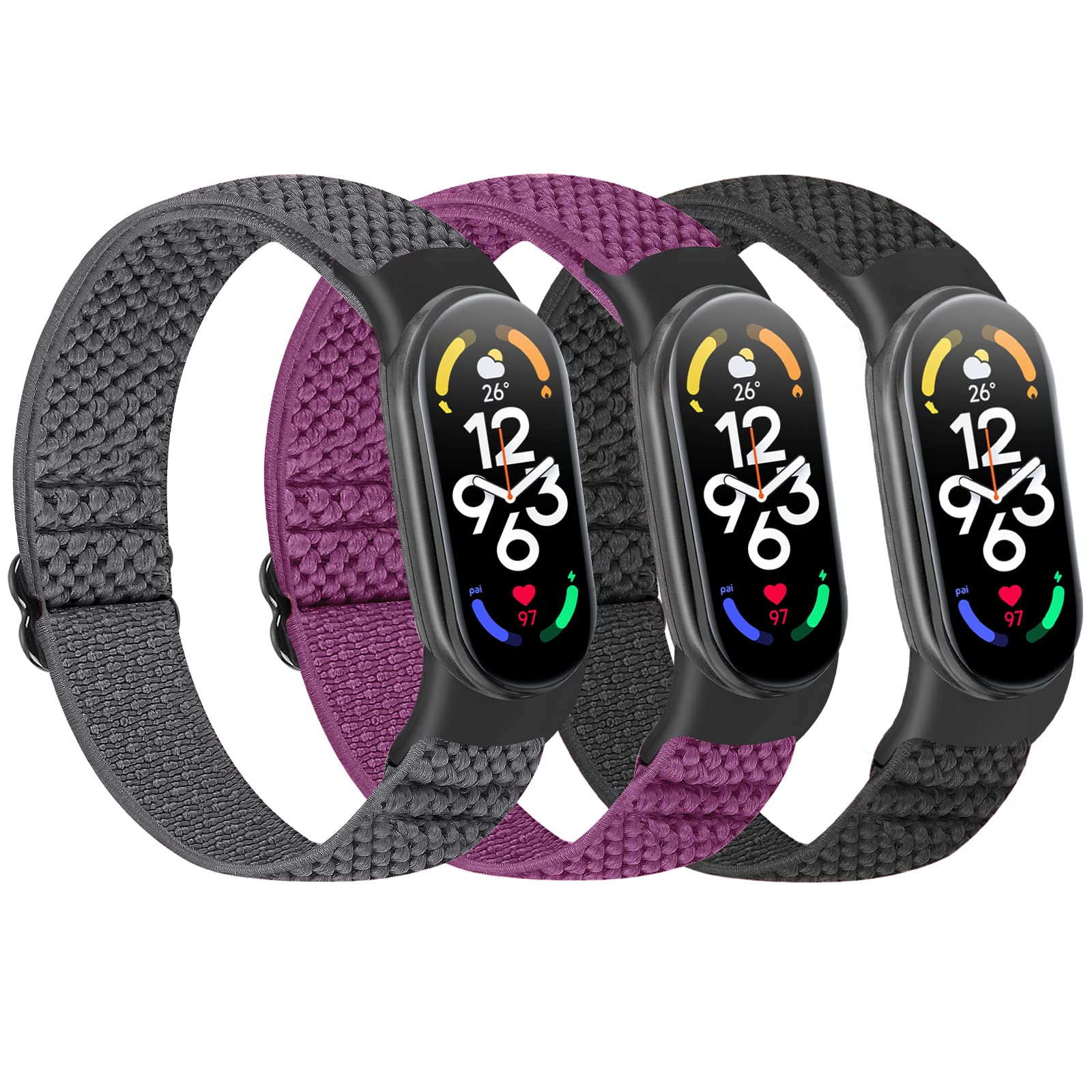 SHIJZWD Cinturino elastico compatibile con Xiaomi Mi Band 7/Mi Band 6/Mi Band 5/Amazfit Band 5, cinturini di ricambio regolabili in nylon per orologi sportivi per donne uomini